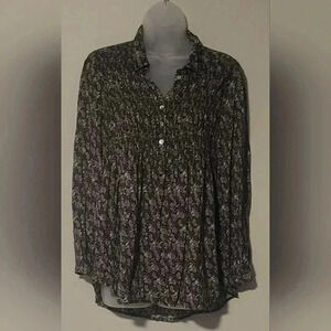 Beachlunchlounge top, Black/White/Brown, Paisley pattern, medium